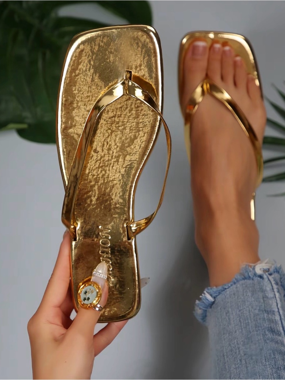 Gold Metallic Flip Flop Sandals - Women